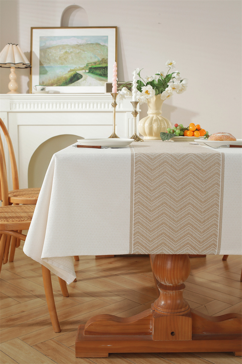 Nordic Vintage Geometric Diamond Tablecloth In White And Brown_voghion.com