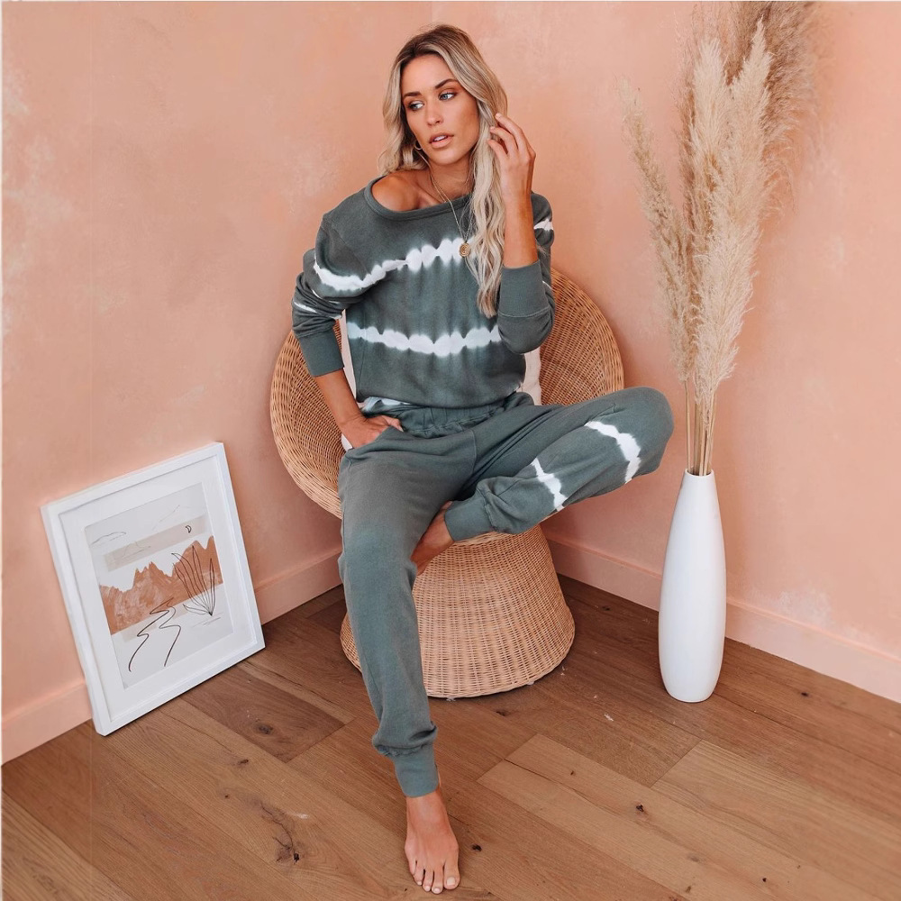 2020 Spring and Summer New European and American Export New Home Wear Casual Wear Two-Piece Women's Long-Sleeved Pants Home Suit