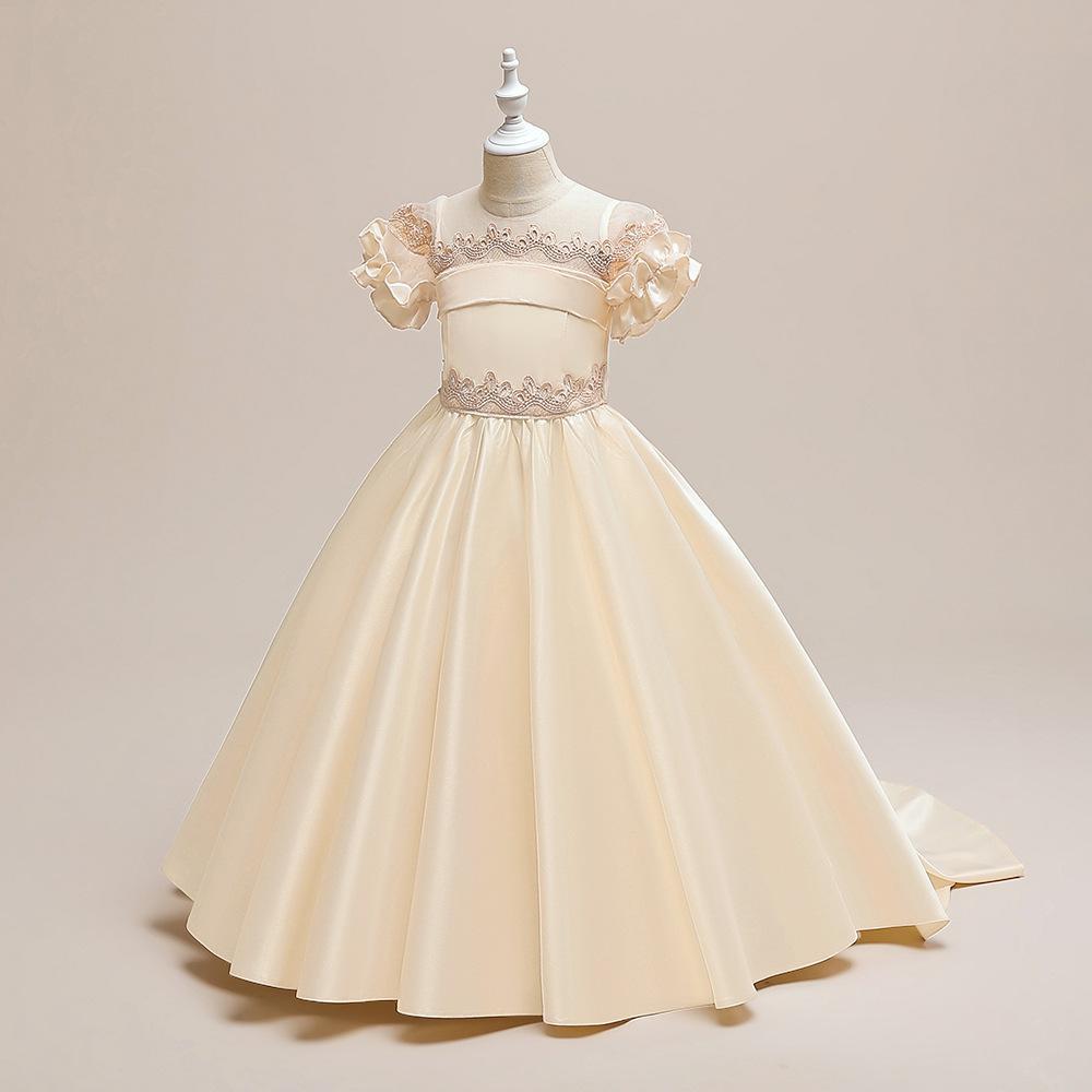 Vestido DE LOS NIÑOS trailing princesa vestido piano rendimiento traje niñas pequeño anfitrión fiesta de cumpleaños vestido de noche largo
