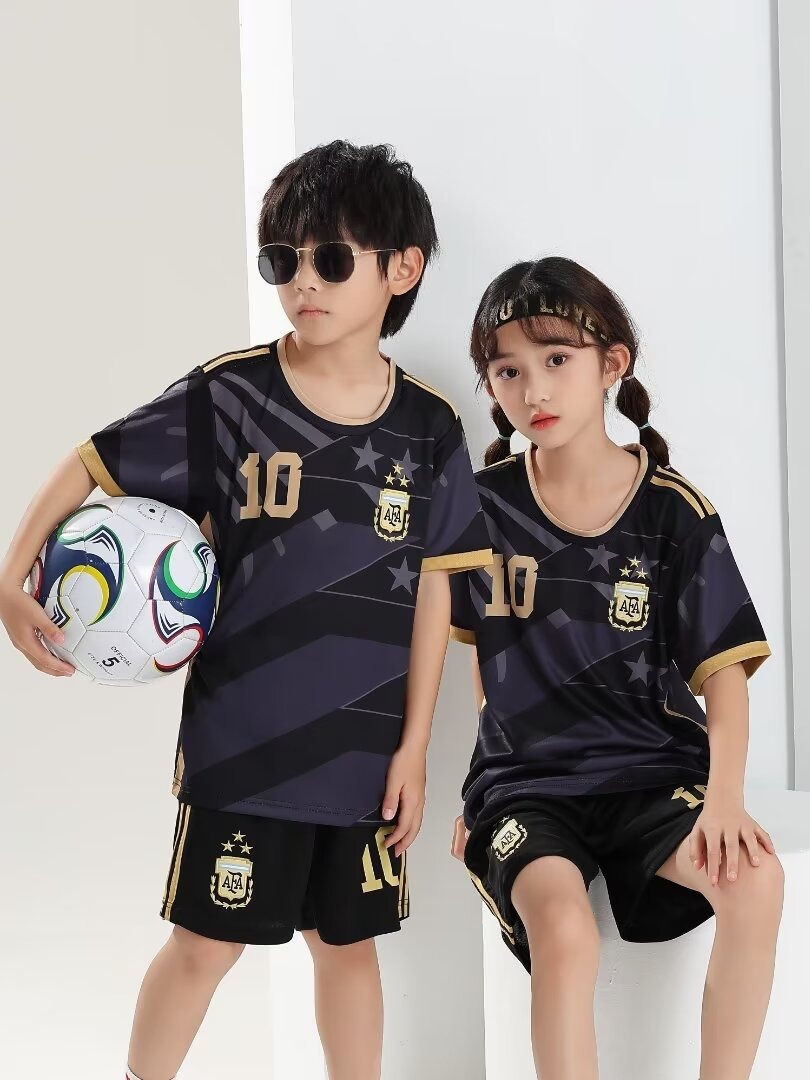 23-24アルゼンチンブラック10号メッシサッカーユニフォーム子供成人ユニフォームデジタル印刷14ヤード-30ヤード