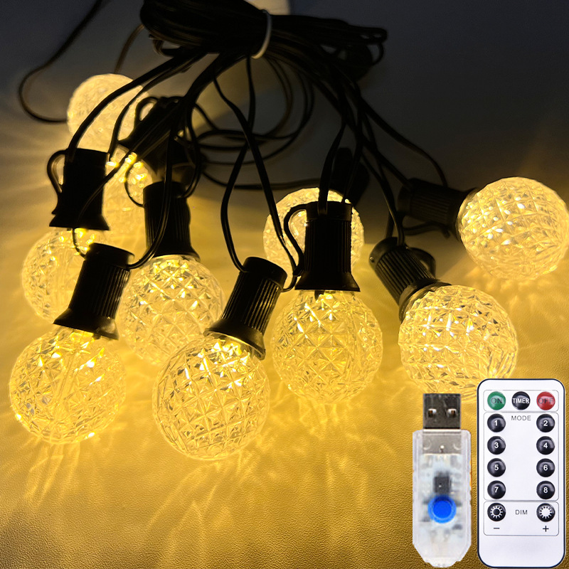 Nuevas luces LED de cadena con Bluetooth, luces de camping con forma de bola de piña de colores, luces decorativas para vacaciones con luces de colores, luces navideñas de cadena