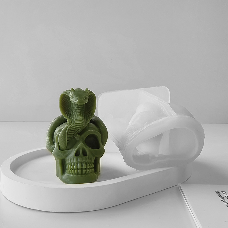 Jiahui Mei Halloween cráneo molde de velas DIY serpiente cráneo de yeso goteo de pegamento decoración doméstica abrasivo