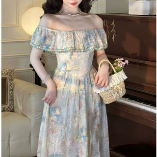 清仓 2026新款夏季复古方领碎花裙气质显瘦拼接法式连衣裙女长裙