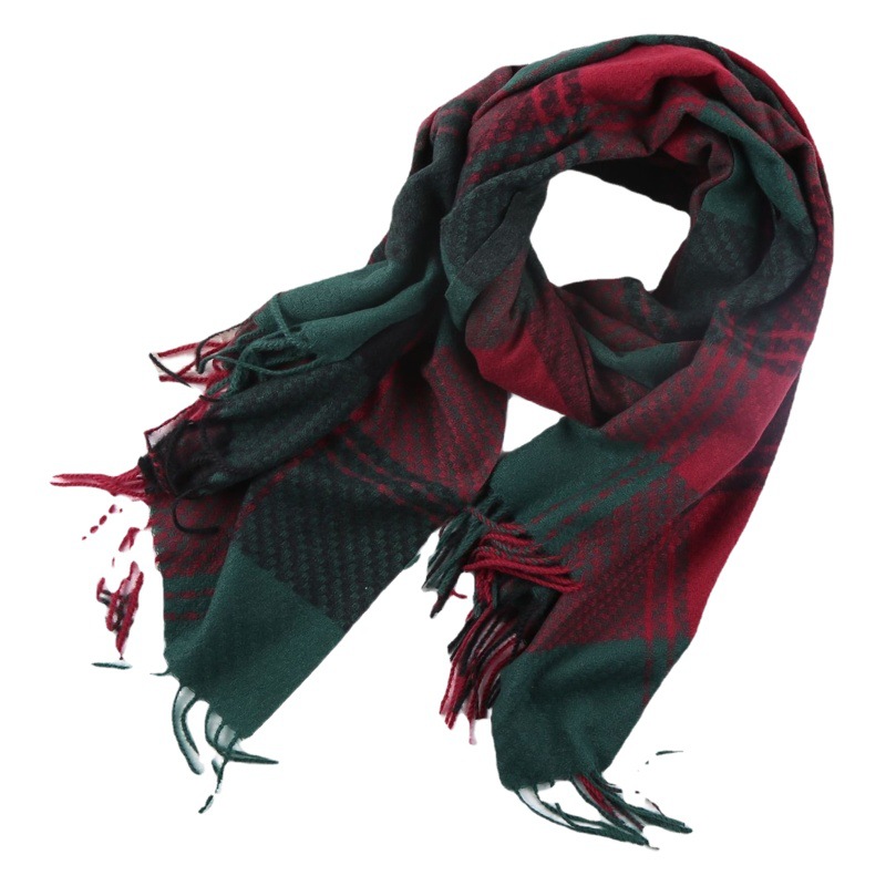 Nuevo estilo tejido cóncavo-convexo textura de doble uso a cuadros gran mantón de moda Bufanda de Cachemira estilo navideño para mujer invierno japonés y coreano