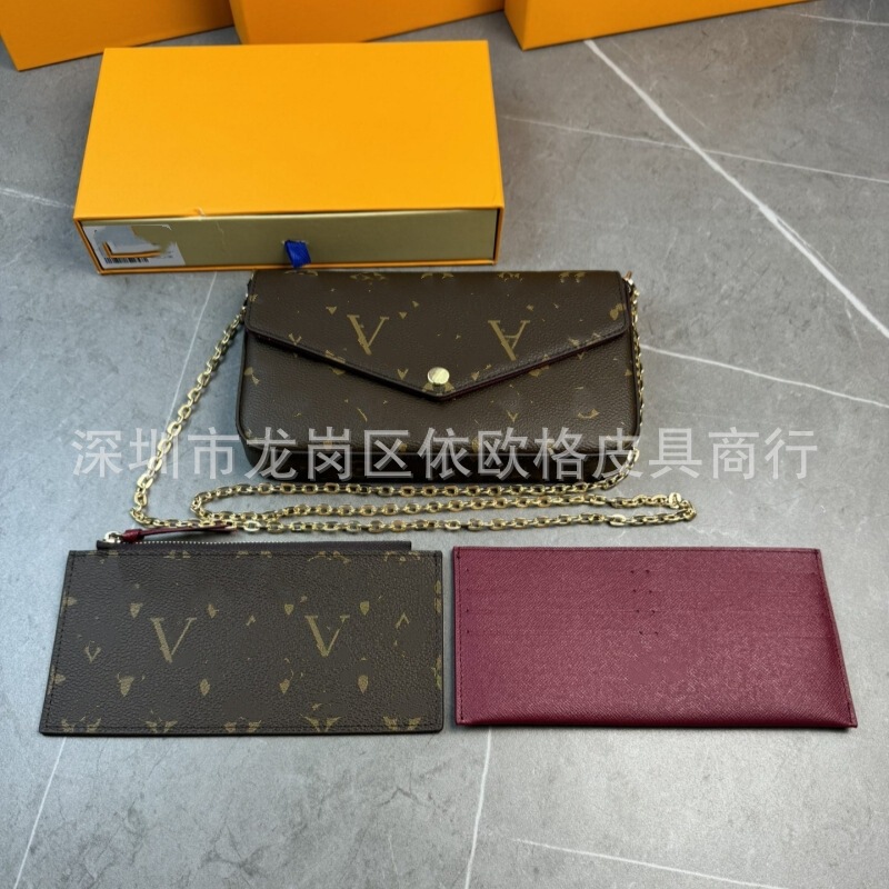 Lujia Women's Bag with Monogram Pattern, Three-In-One Chain Bag, Genuine Leather Clutch Envelope Bag, Single Shoulder Crossbody Multifunctional Bag, Foreign Trade Supply Lujia Women's Bag with Monogram Pattern, Three-In-One Chain Bag, Genuine Leather Clutch Envelope Bag, Single Shoulder Crossbody Multifunctional Bag, Foreign Trade Supply