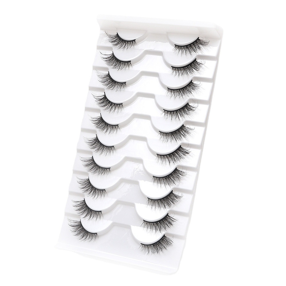 Transfronterizo europeo y americano 10 pares de ojo de gato medio ojo pestañas postizas naturales gruesas pestañas de cola de ojo rizado en stock al por mayor