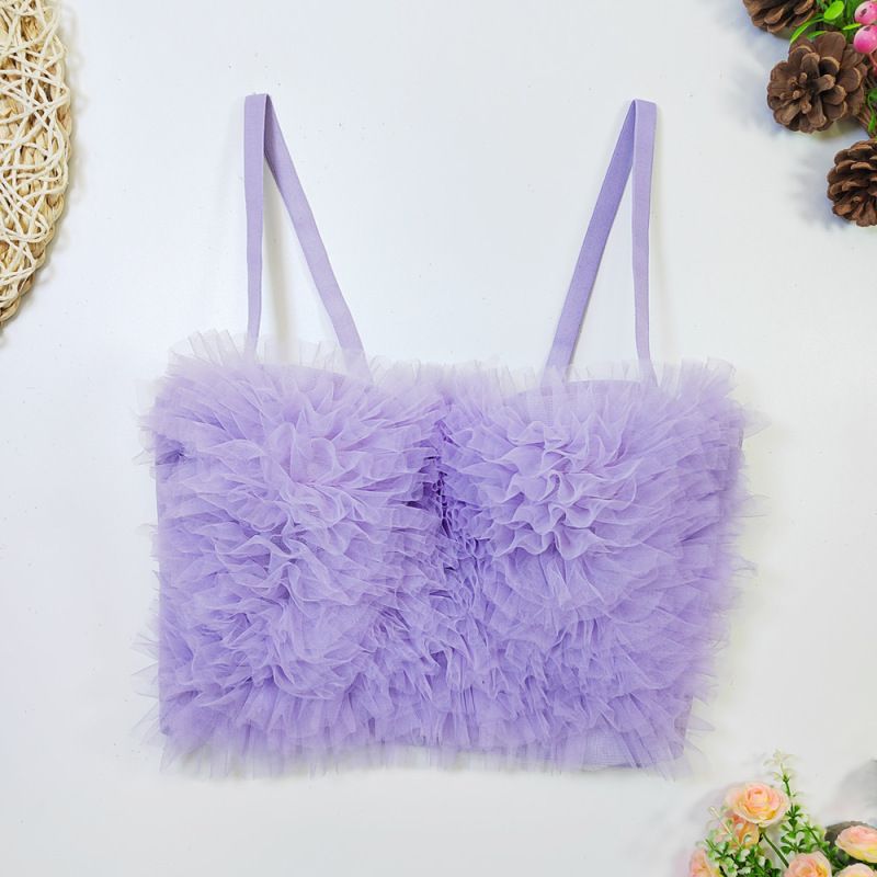 Chanel style ruffled camisole short tight Fishbone corset with chest pad plastic waist rainbow lace tube top for women