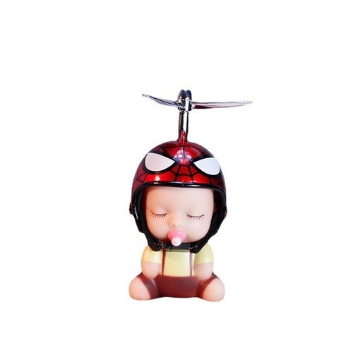 Cute Pacifier Doll with Silver Leaf Bamboo Dragonfly Helmet — Girl’s Car Interior Decor, Car-Mounted Ornament, Helmet-Shaped Adorable Baby Figurine