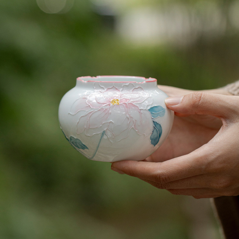 Mingzhishan Arita Ware: Hand-Painted Peony Design, New Chinese Style Ceramic Tea Ceremony Accessories Water Container