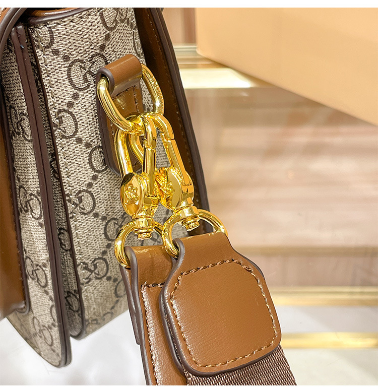 Túi đeo chéo nữ da thật dáng vuông nhỏ dung tích lớn họa tiết monogram — Cà phê/vàng đặc biệt, Cà phê/nâu, Màu kaki, Màu kaki 502 chi tiết 11