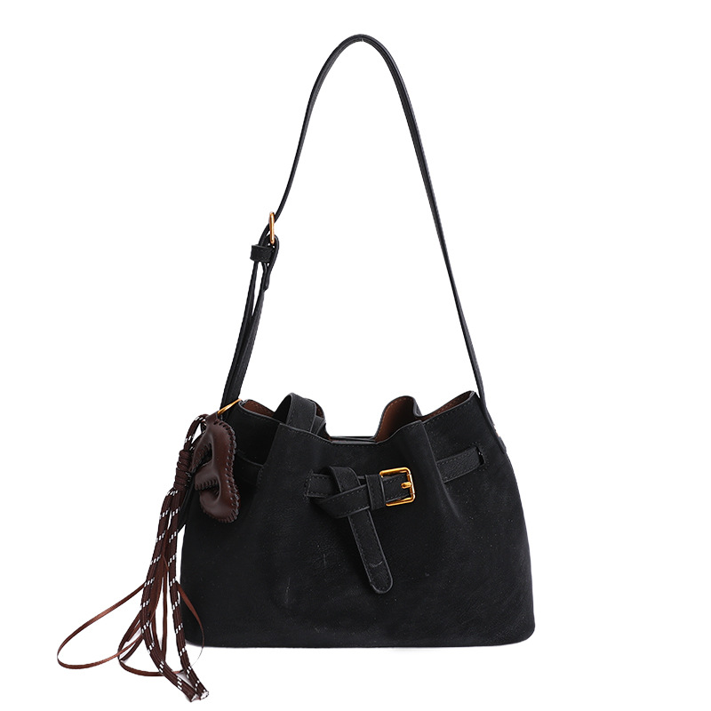 Niche Retro Market Basket Tote Bag For Women 2025 New Suede Brown Bucket Bag Shoulder Crossbody Cloud Bag - Thumbnail 5