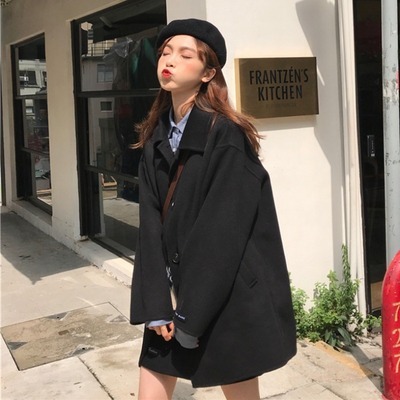 Autumn new pattern Women's wear Korean Edition Mid length version Easy Versatile Show thin Fur coat Solid Woollen cloth overcoat