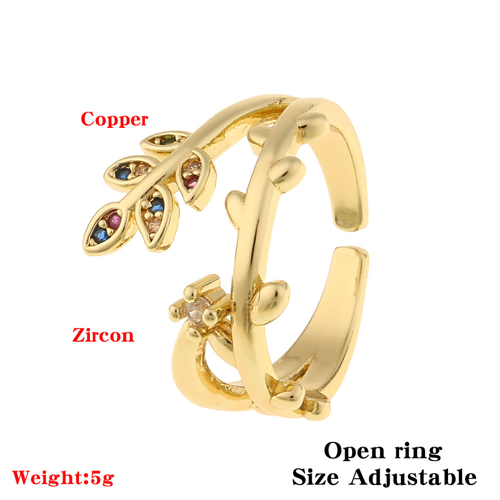 Fashion Gold Geometric Leaf Copper Inlaid Zircon Rings Wholesale display picture 1