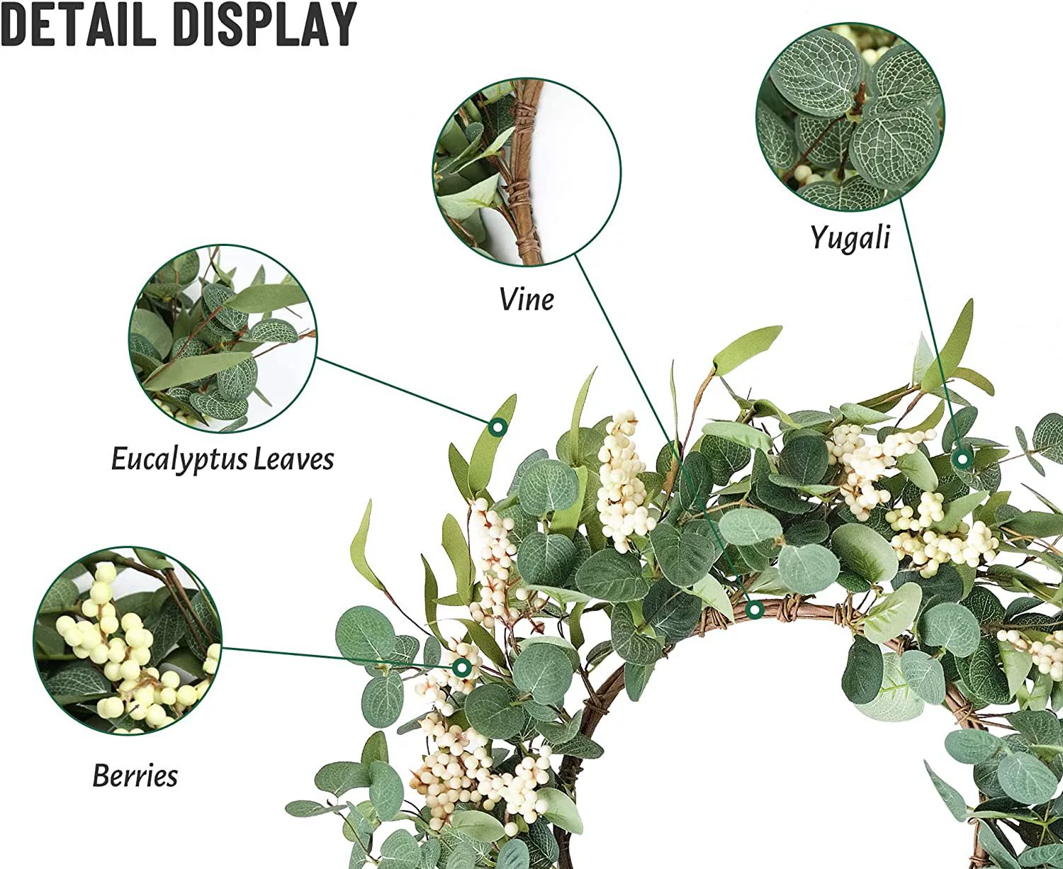 Amazon spot pulp, Galige leaf flower ring simulation green leaf eucalyptus flower ring home living room window decoration