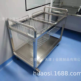 天津洁净室用不锈钢双层手推车  专业生产厂家