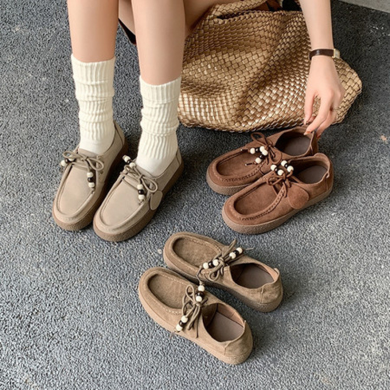 Designer Style ~ Autumn and Winter New Retro Thick-Soled Women's Casual Platform Leather Shoes for Petite Height Increase