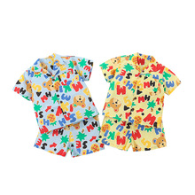 【特价】miki夏季度假风花衬衫儿童的短袖卡通童装男女小童宝宝套