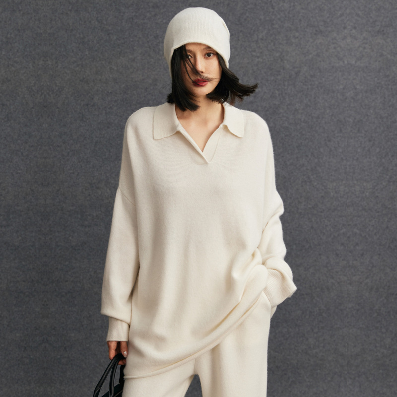 Mid-Length Cashmere Knitwear 2025 Autumn and Winter New Women's Loose Version Lazy Style Large Size Women's Knitwear Polo Collar Mid-Length Cashmere Knitwear 2025 Autumn and Winter New Women's Loose Version Lazy Style Large Size Women's Knitwear Polo Collar