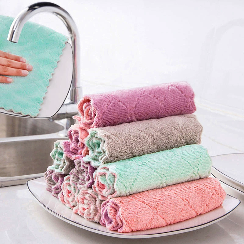 Double-Layer Coral Velvet Dishcloth, Super Absorbent, Thickened, Multiple Sizes
