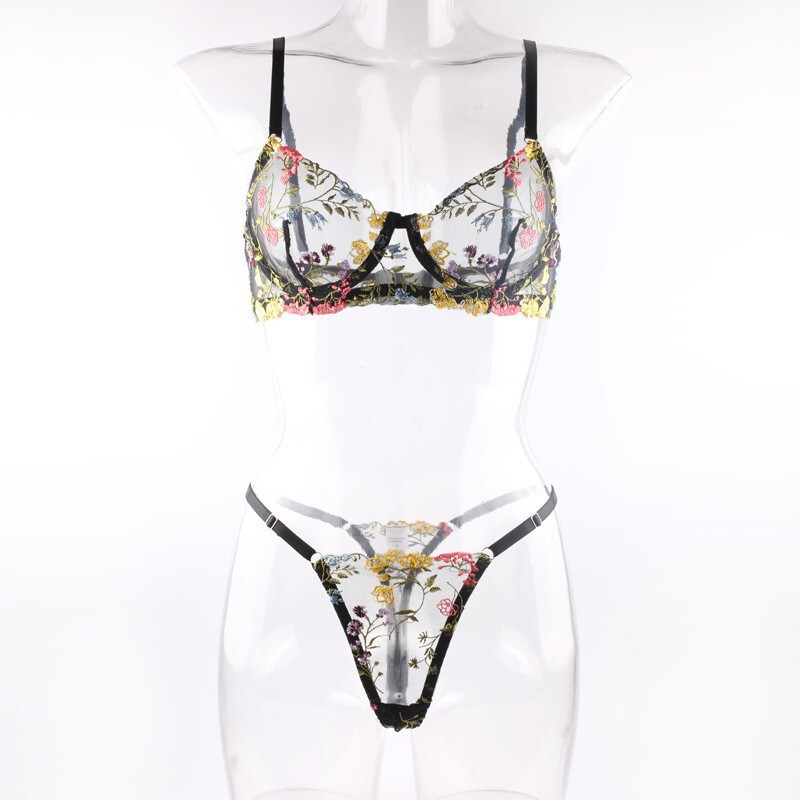 Sexy Floral Single-Layer Underwire Bra and Thong Lingerie Set, Direct Sales from the Manufacturer for Foreign Trade Sexy Floral Single-Layer Underwire Bra and Thong Lingerie Set, Direct Sales from the Manufacturer for Foreign Trade