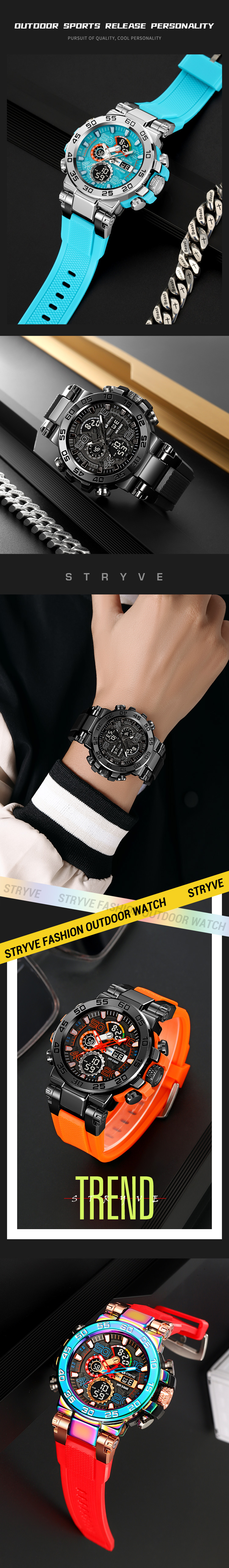 STRYVE Nei Sport Faarweg Liicht Chronograph Elektronesch Waasserdicht Auer Studenten Auer 8030_voghion.com