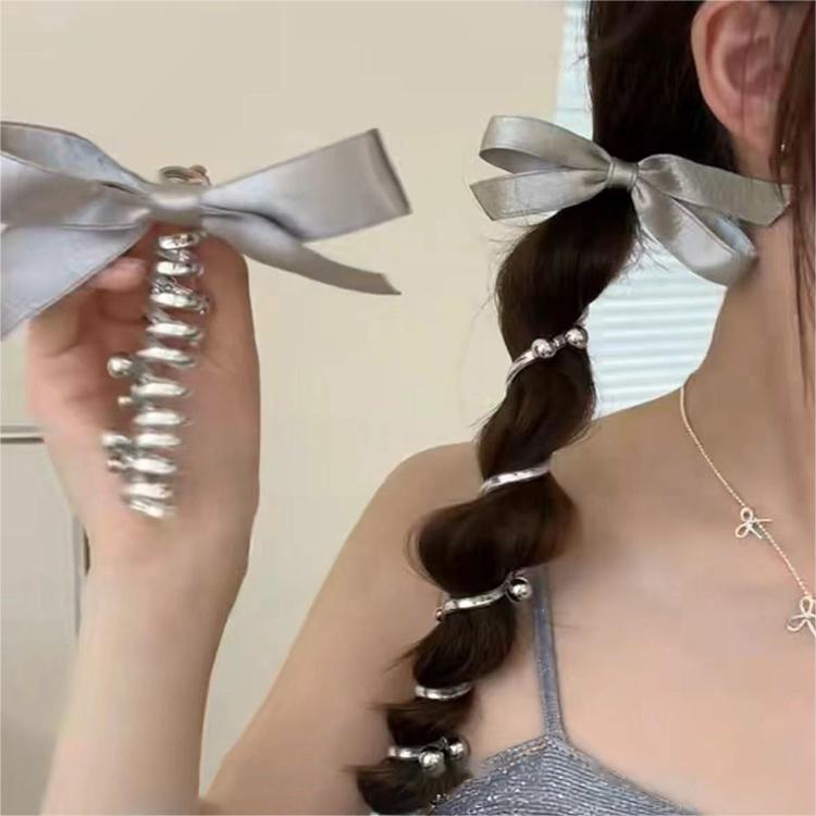 Coreana chica arco plateado línea telefónica bucle de cabello dulce burbuja lámpara de cabello cordón elástico cordón de cabello mujer