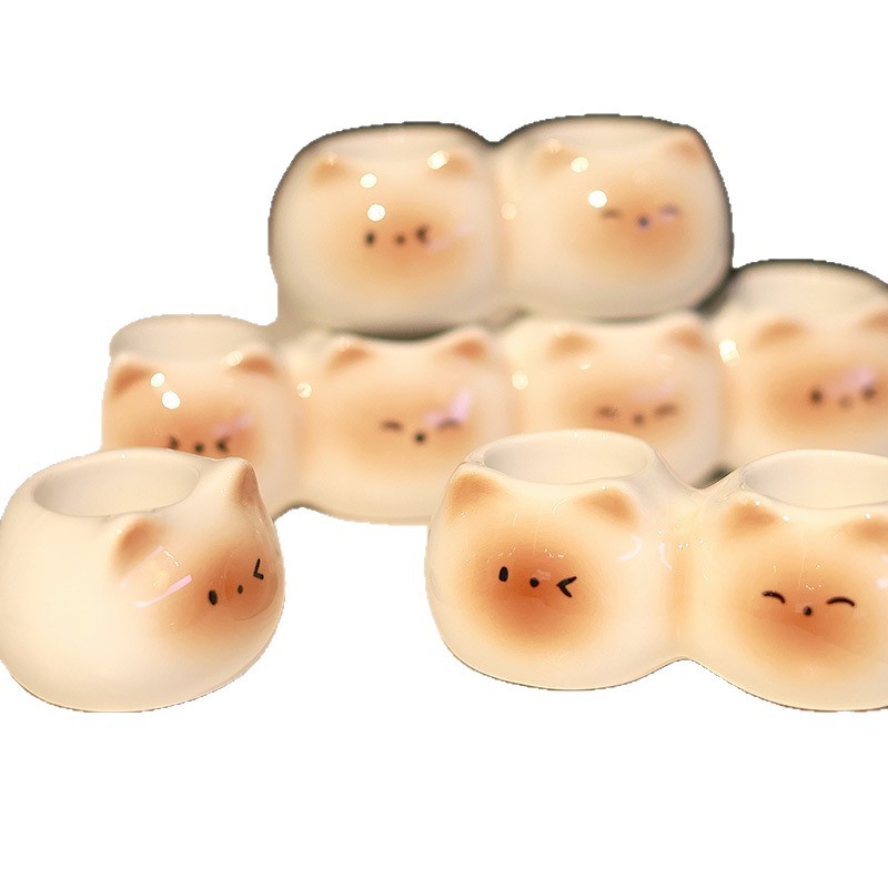 Siamese Cat Soporte para cepillo de dientes de cerámica Soporte para cepillo de dientes eléctrico Tubo de cepillo de dientes Encimera de baño Decoración de cerámica