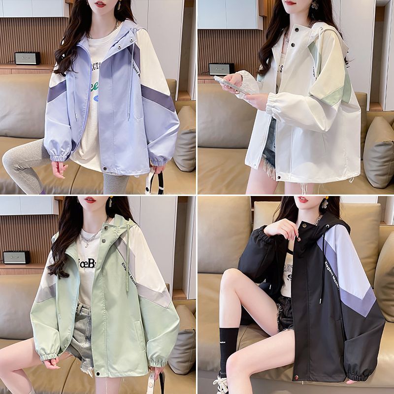 Casual Versatile Hooded Trench Coat for Women, Lazy Style, Loose Fit, 2025 New Color-Blocking Design Top, Spring and Autumn Double-Layer Jacket