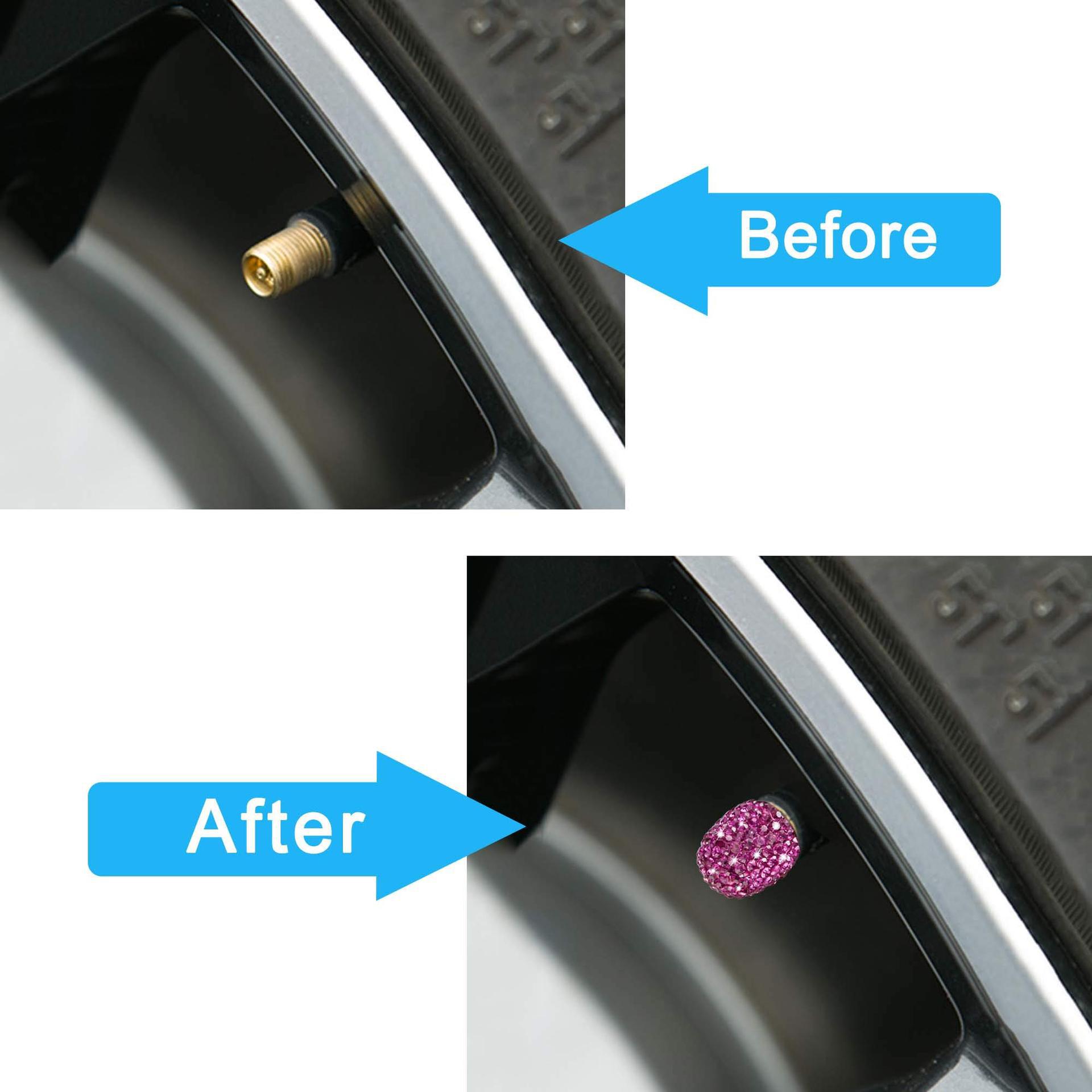 Car Tire Valve Caps with Rhinestones, Ceramic Full Diamond Valve Core Covers for Cars, Diamond Tire Caps for Women