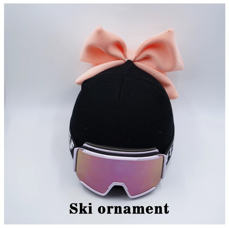 Light Orange Double Layer Bow Ski Hat Helmet Cover Plush