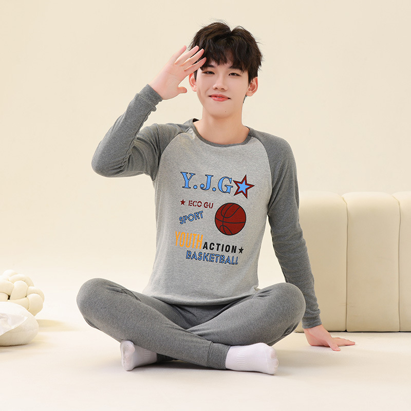 25 New Autum Youth Pure Cotton Round Neck Intimates Set for Middle-Aged and Older Boys and Girls Cartoon Printed Bottoming Home Clothes