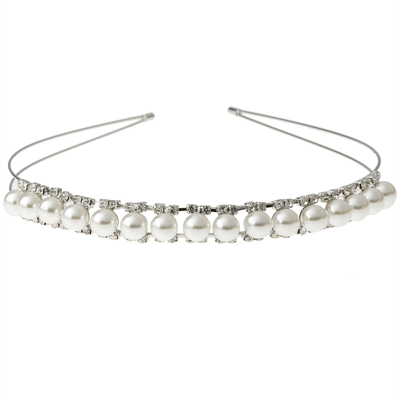 Amazon nuevo rhinestone perla diadema nupcial joyería de doble capa fina diadema de los niños corona tocado lote de fábrica