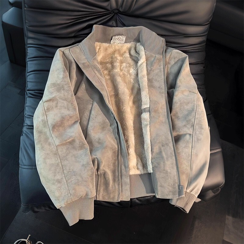 American-Style Tie-Dye Pu Leather Jacket, Men's Autumn and Winter Fleece-Lined Thick Cotton Coat, Short Stand Collar Biker Cotton Jacket American-Style Tie-Dye Pu Leather Jacket, Men's Autumn and Winter Fleece-Lined Thick Cotton Coat, Short Stand Collar Biker Cotton Jacket