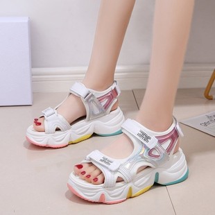 Sandals for Women's Summer Outer Wear 2025 New Internet Celebrity Versatile, Comfortable and Wear-Resistant Wind Thick-Soled Heightening Non-Slip Beach Shoes for Women