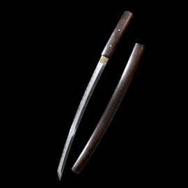 高档手工覆土烧刃日本刀一体居合刀东洋胁差短刀黑檀木批发未开刃
