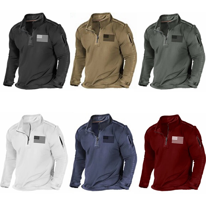 2022 Foreign Trade men's clothing Amazon men's outdoor sports fashion zipper stand collar long sleeve stretch health cloth sweater