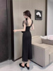 Long formal dress， women's unique temperament， high slit mesh patchwork bra dress