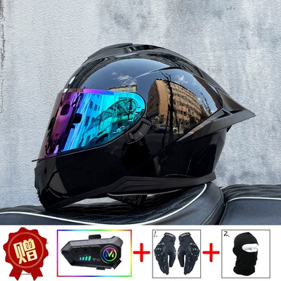 Motosiklet kaskı (dəbilqə), for Men and Women, Bluetooth Full-Face - glitter-black-color-mirror-y10-soft-microphone-comes-with-transparent-lens-s