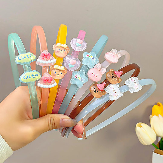 Super Cute Children's Jelly Color Acrylic Hair Hoop Cartoon Animal Shattered Hair Clip with Teeth Anti-slip Pressure Hair Hoop Hair Accessories