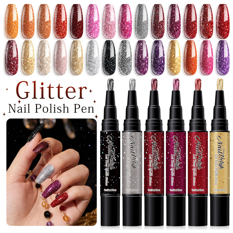 Nail art glitter high-gloss fine glitter nail art DIY salon no-bake quick-drying water-based nail polish pen decoration Nail art glitter high-gloss fine glitter nail art DIY salon no-bake quick-drying water-based nail polish pen decoration
