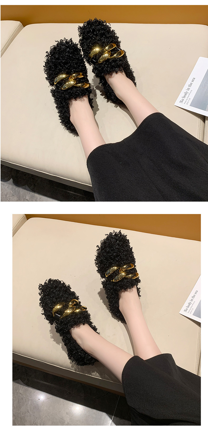 Metal Chain Plus Velvet Flat Shoes NSCSX94853