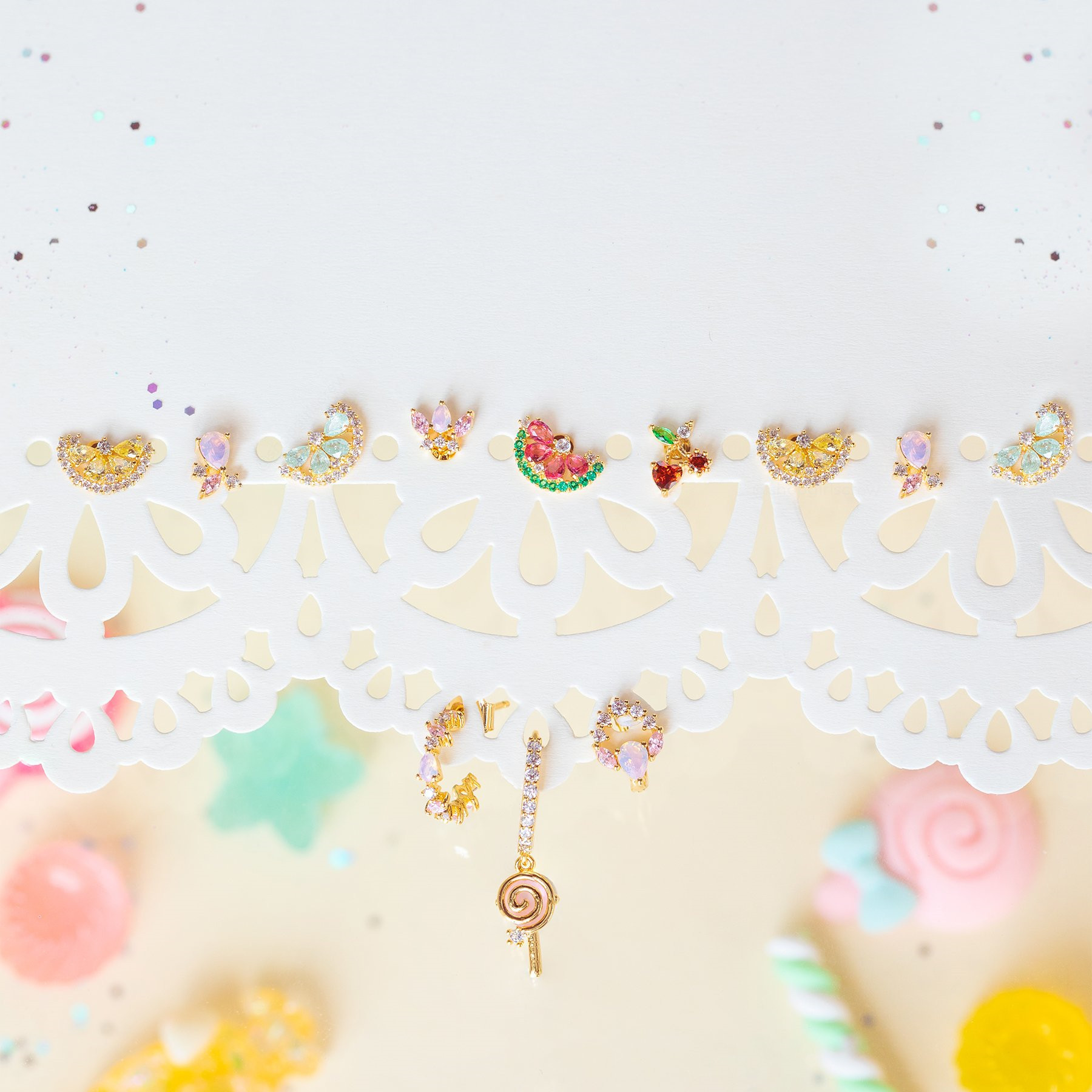 fashion color zirconium copper gold plated watermelon lemon fruit earrings