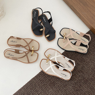2025 New Arrival Set Toe Sandals and Slippers Women's Summer Outfit Internet Famous Ins Roman Flat Sandals with Clip Toe Women's Shoes