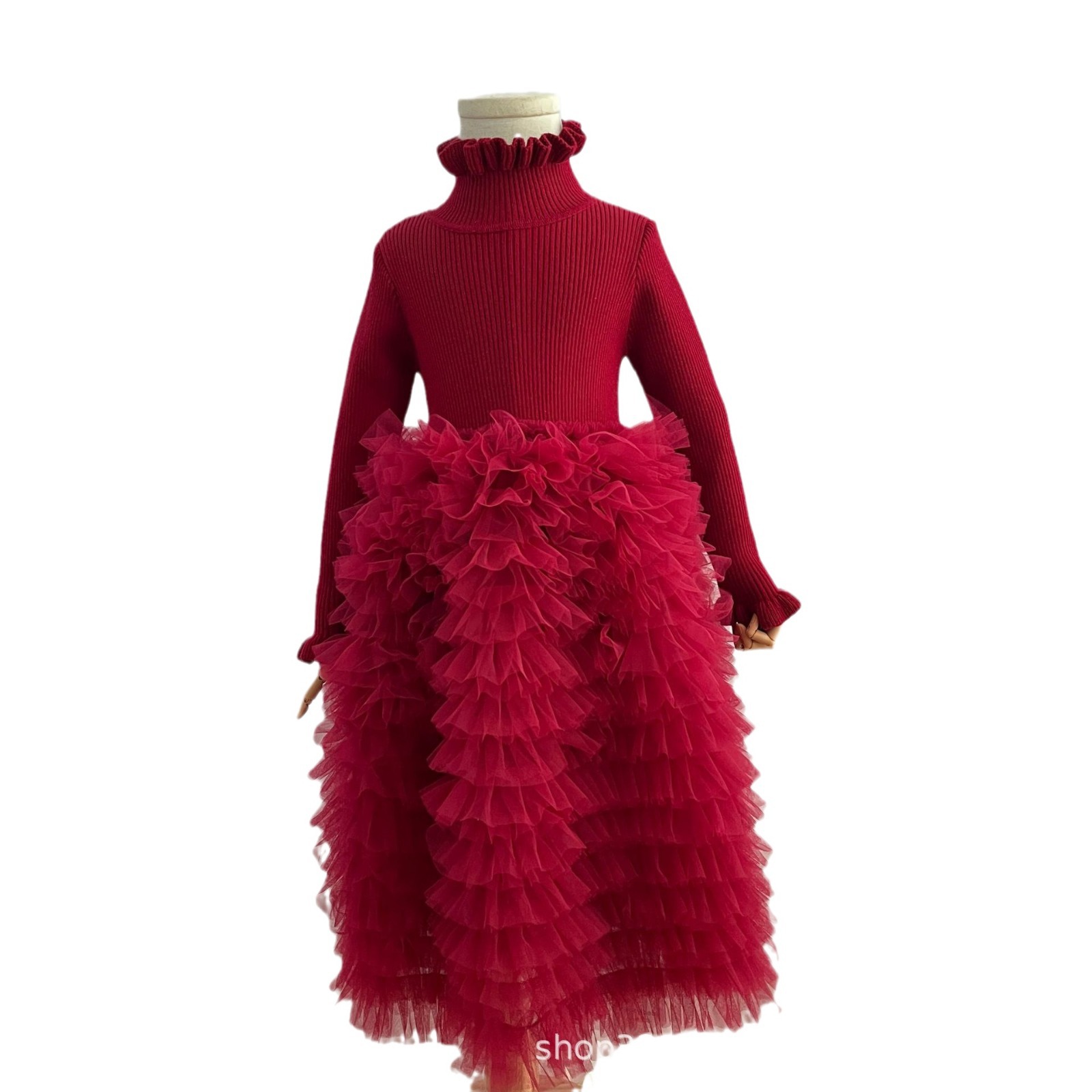 2024 primavera y otoño vestido de las niñas suéter de malla pettiskirt Niña de cumpleaños vestido de princesa vestido de regalo ESTILO OCCIDENTAL