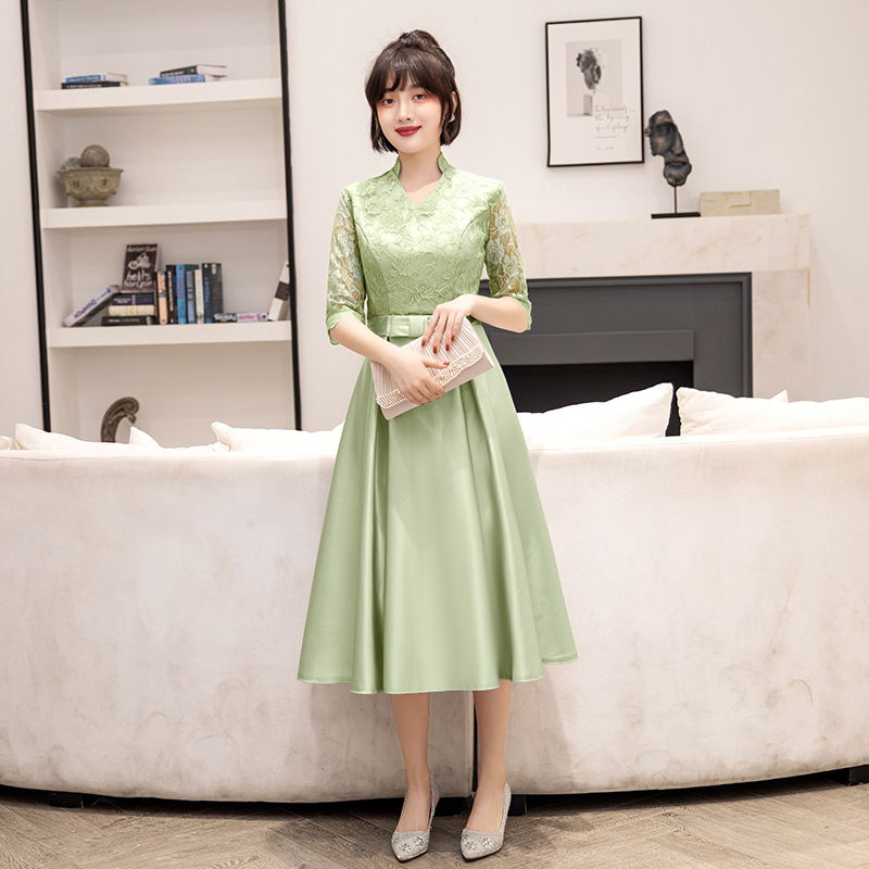 Vestido de Noche para Mujer, Estilo Banquete, 2025, Nuevo, Negro, Midi, para Estudiantes, Informal