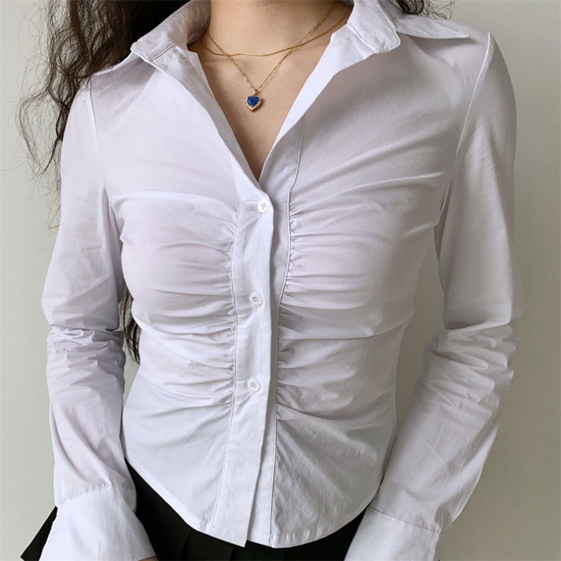 衬衫女设计感小众白色收腰长袖衬衣2025春秋新款修身显瘦别致上衣|undefined