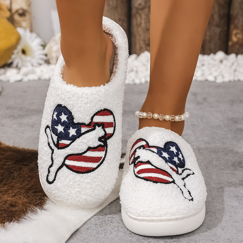 Cross-Border Exclusive Supply of New Cartoon Embroidered Mickey Cheetah Cotton Slippers with Thick Soles, Warm and Non-Slip