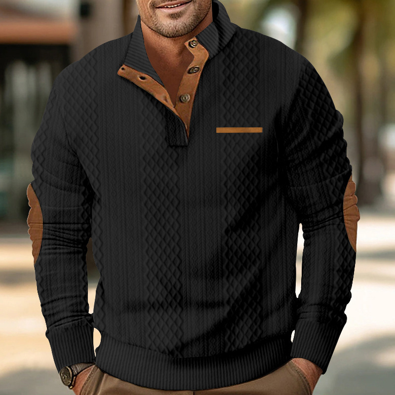 Men's Pullover Sweater Standing Neck Jacquard Knitted Outdoor_voghion.com