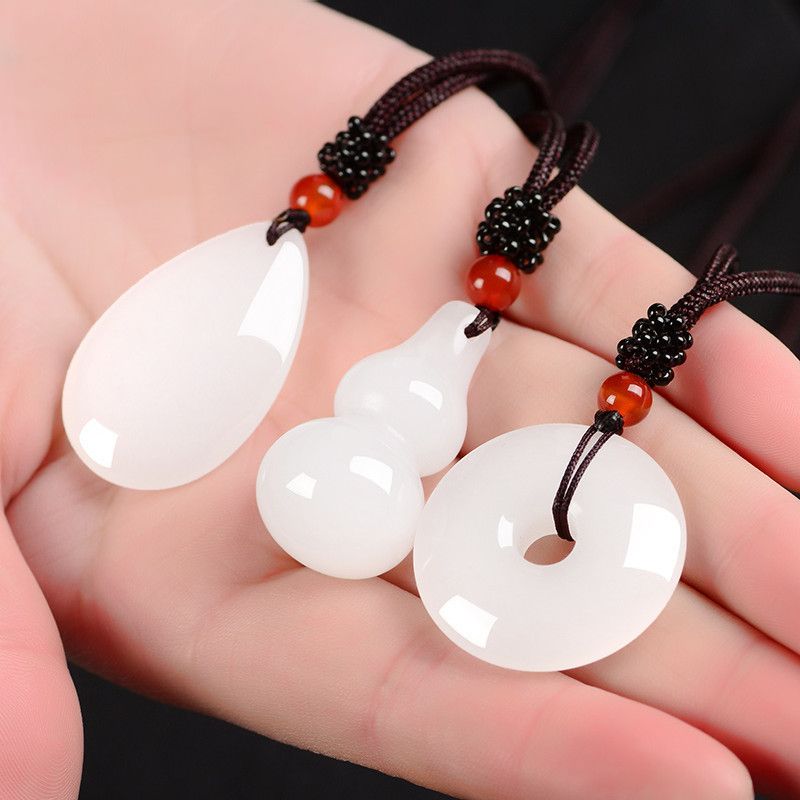 智贝主图_3新疆金丝玉白玉水滴小花瓶吊坠玉石秤砣平安扣葫芦