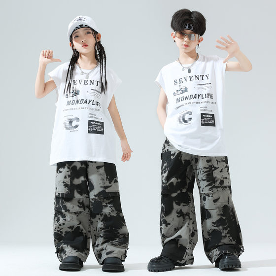 Children's Hip-hop Fashion Clothes Children's Drum Clothes Boys Sleeveless T-Shirt Girls Hip-hop Jazz Dance suit